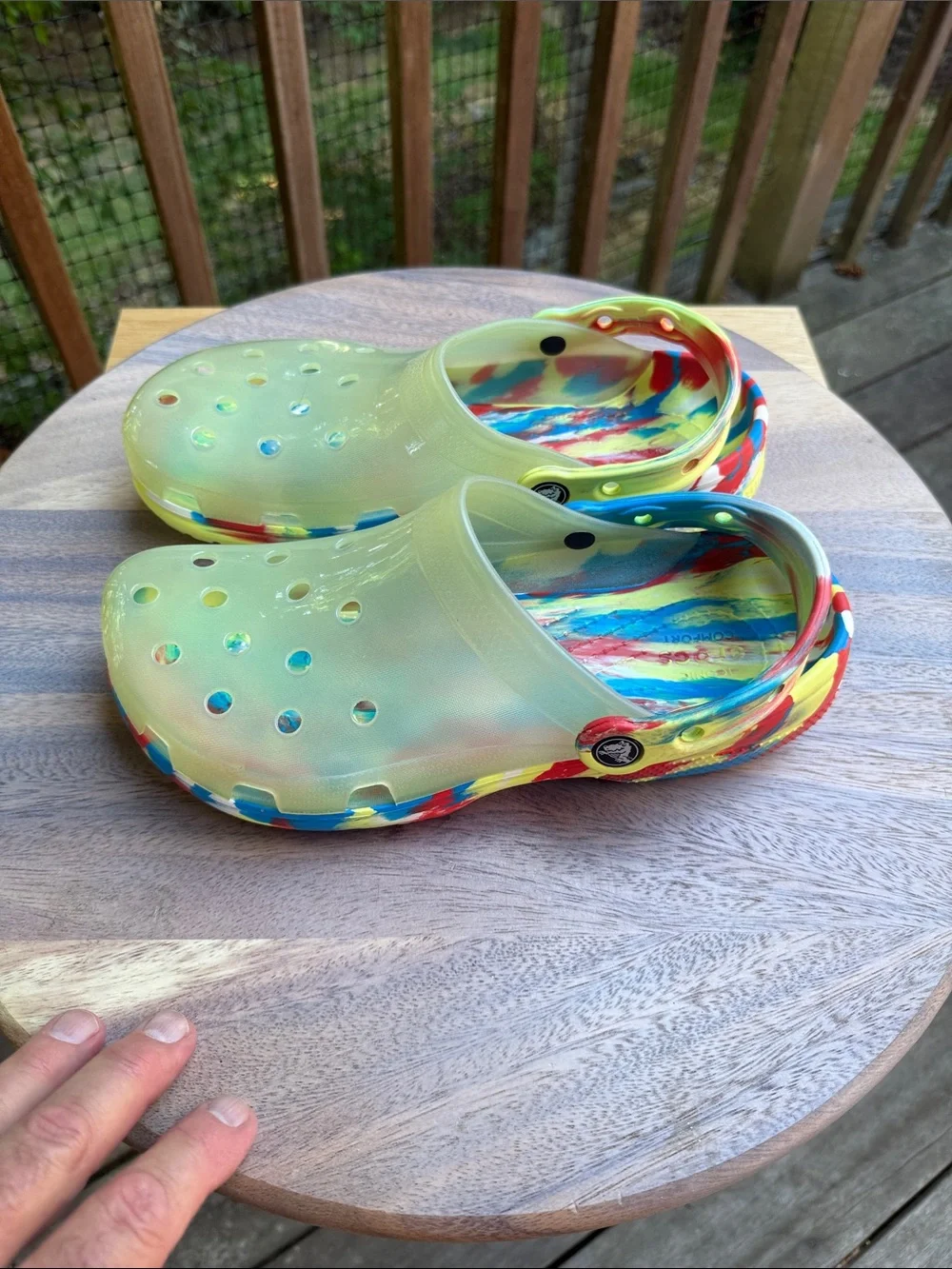 CROCS Iridescent Yellow Clogs with Multicolor Trim - Picture 4 of 14
